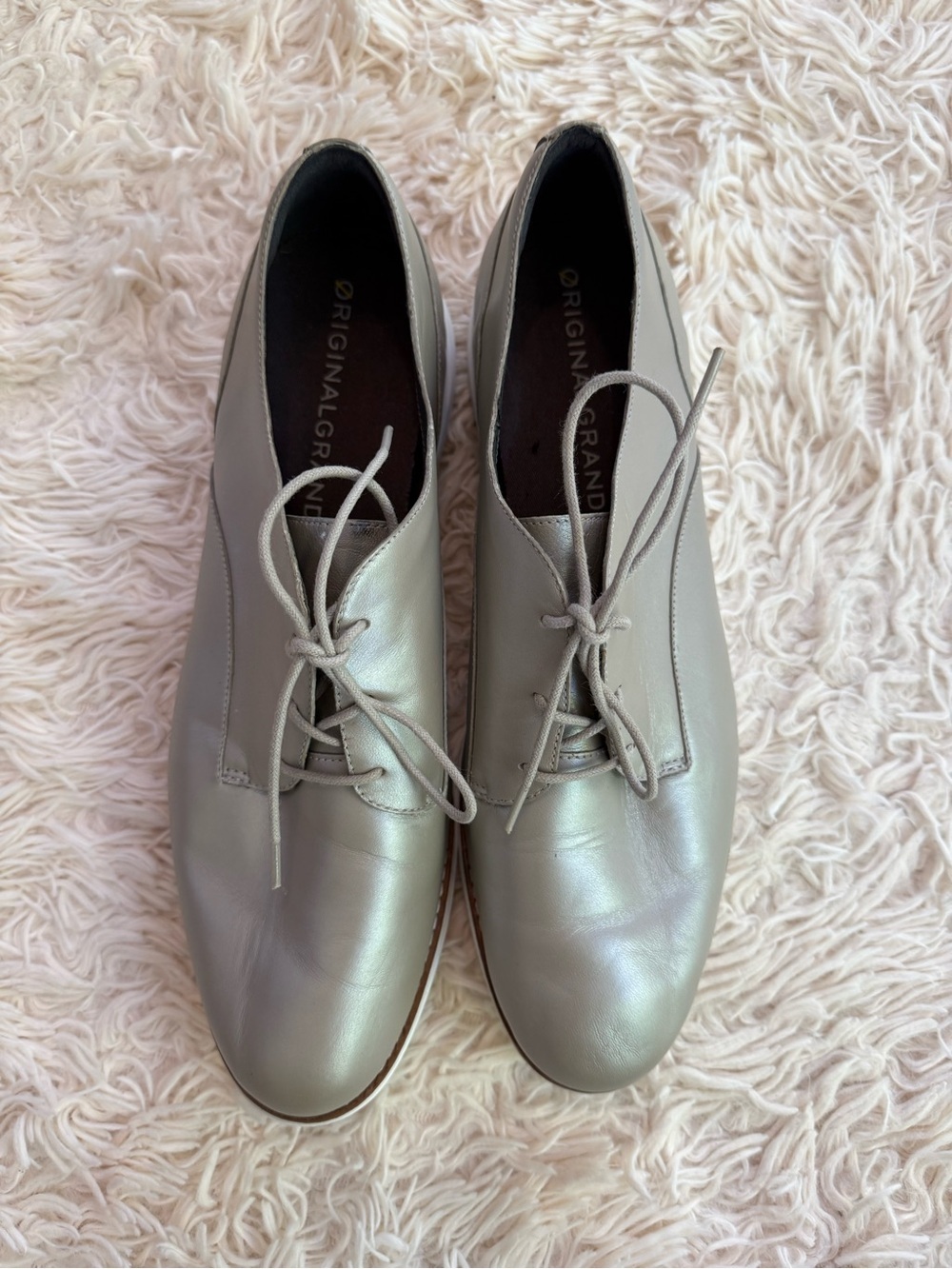 Cole Haan OriginalGrand Silver Oxford Shoes Womens Size 11B Leather Lace Up - Picture 2 of 6